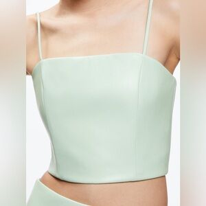 Pearle Vegan Bustier by Alice and Olivia; Mint Green Faux Leather Crop Top